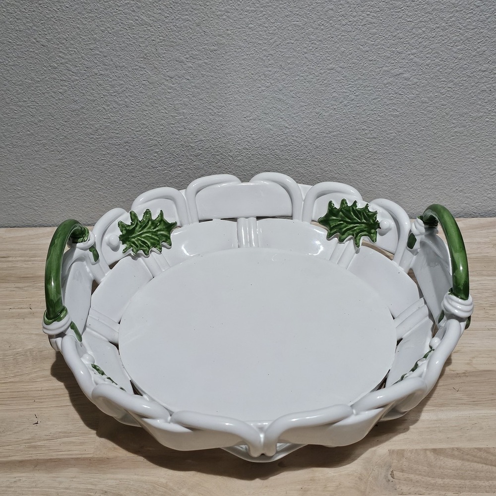 vtg made in italy 12" darling centerpiece fruit woven basket holy christmas dish